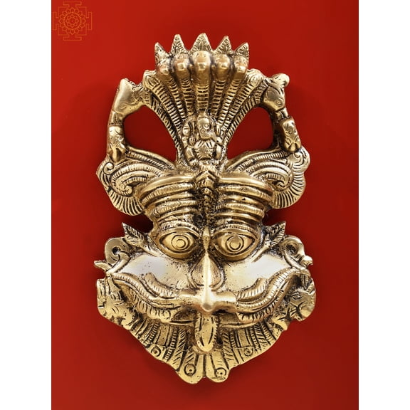 6" Small Brass Panchanaga Kirtimukha with Seated Ganesha on Top