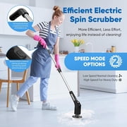 PUSCRIENO Electric Spin Scrubber, Cordless Electric Cleaning Brush, Shower Scrubber with 7 Interchangeable Heads, Extendable Handle & Bluetooth Control for Bathroom, Floors, Tiles Deep Cleaning-Black