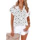 thumbnail image 1 of Blusa de gasa para mujer, cuello en V, manga corta, ajuste holgado, cómoda camisa informal para uso diario, blanco M, 1 of 4