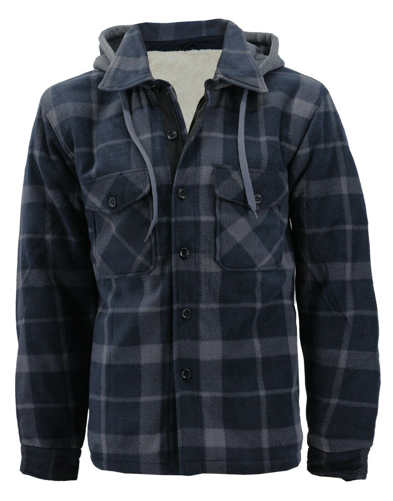 Men's Heavyweight Flannel Zip Up Fleece Lined Plaid Sherpa Hoodie