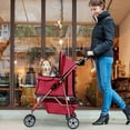 thumbnail image 2 of HYJY New Red Pet Stroller Cat Dog Cage 3 Wheels Stroller Travel Folding Carrier T13,Red, 2 of 14