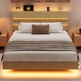 thumbnail image 1 of Feonase Queen Floating Bed Frame with LED Lights & Charging Station, Platform Bed with Wooden Storage Headboard, Steel Slats Support, No Box Spring Needed, Easy Assembly, Noise-Free,Oak, 1 of 7