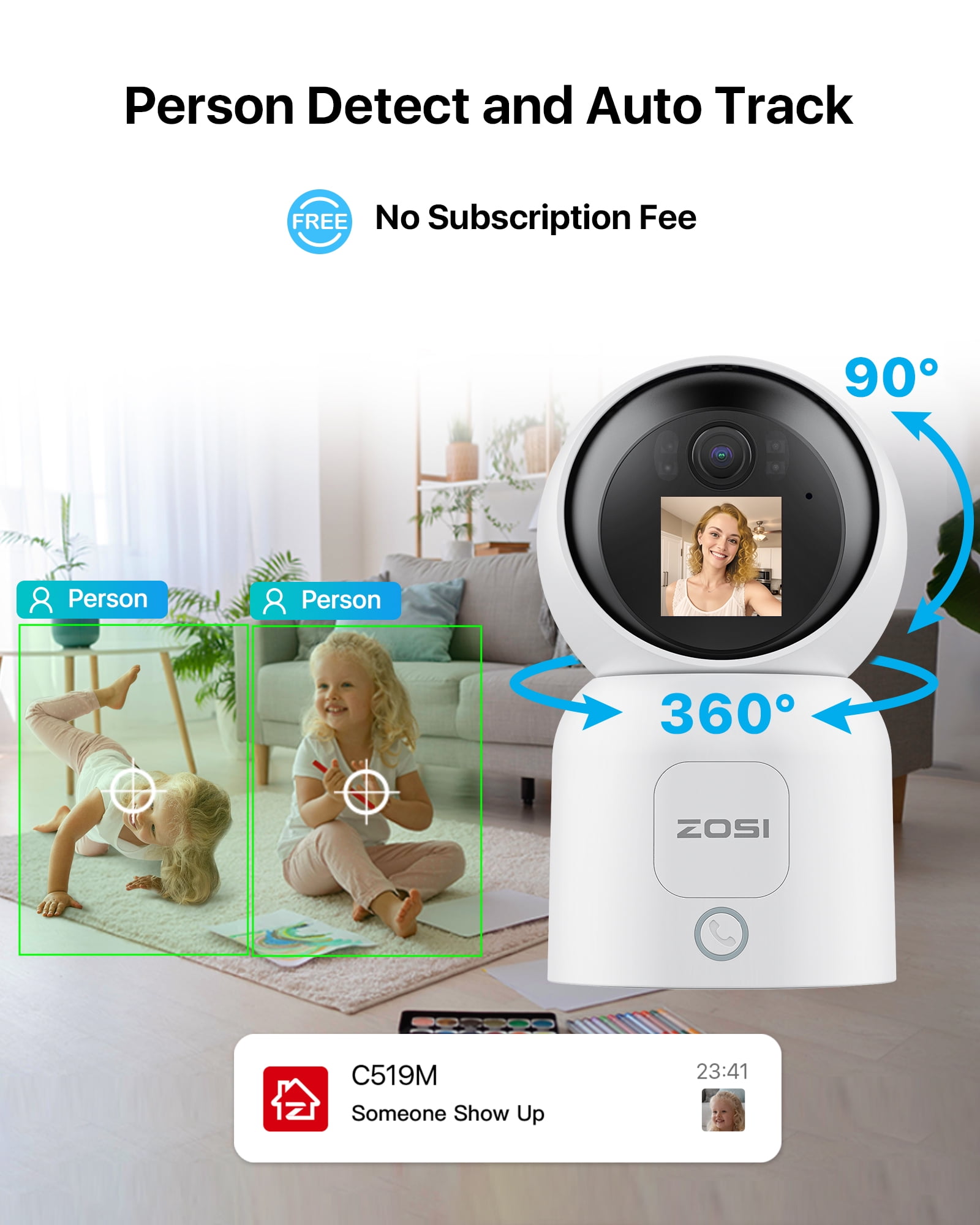 WiFi Baby Monitor, ZOSI C519M 4MP Smart Wifi Security Camera with 2 Way Audio, Instant Call; 4Pcs Cam; Gesture Detection; Person Detection
