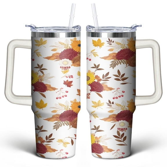 Modern Oil Painting 30 Oz Tumbler with Handle Lid and Straw, Stainless Steel Double Walled Vacuum Insulated Cup, Cute Birthday Gifts Tumbler for Women Men Friends