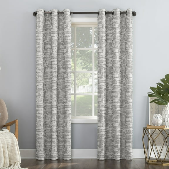 Sun Zero Parrish Distressed Grid Thermal Extreme 100% Blackout Grommet Curtain Panel In Grey