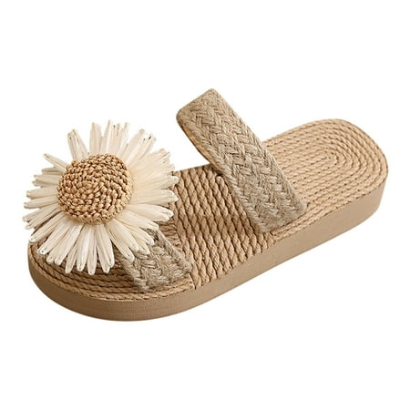 

Fashiona Summer Children Shoes Girls Slippers Thick Soles Lightweight Slip On Open Toe Sunflower Casual Beach Style Little Girls Moccasins