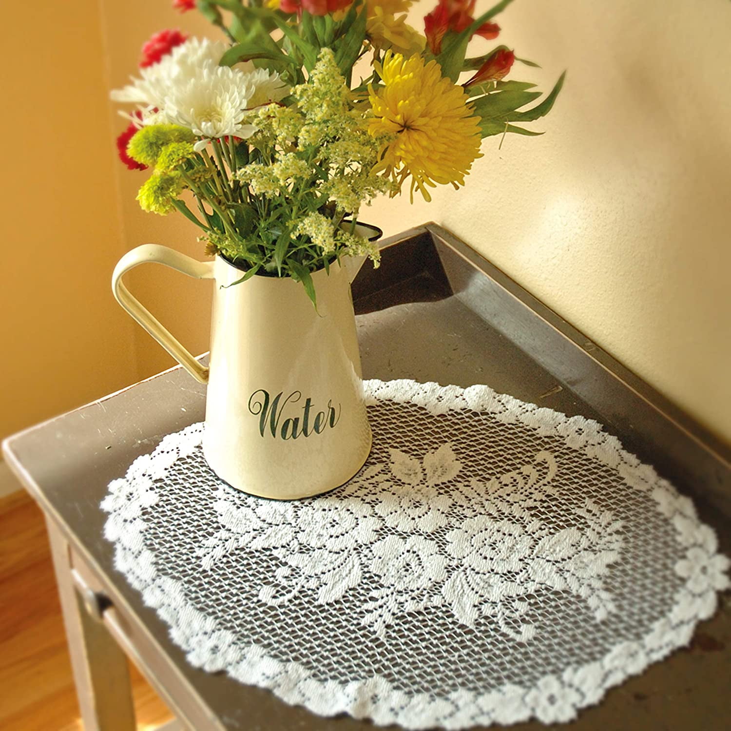 Vintage Blue Place Mat Centerpiece Doily Rose Design Lace Overlay on