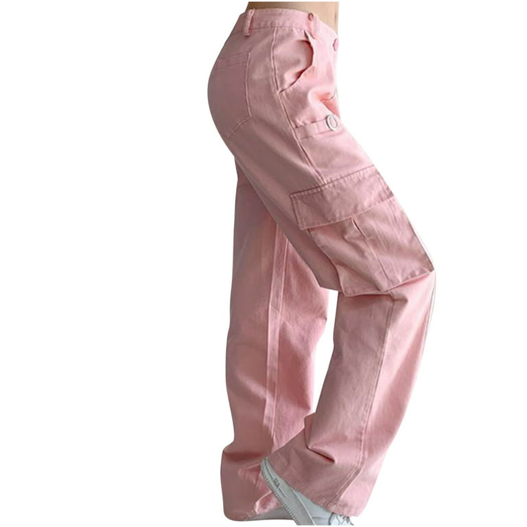 Olyvenn Deals Women's Bottoms Cargo Pants For Girls Fashion Full Length  Trousers Solid Color Comfy Lounge Casual Pants Female Leisure Pink 10