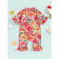 thumbnail image 3 of Bagilaanoe Newborn Baby Girls One-Piece Swimsuit Floral Short Sleeve Zipper Rashguard Swimwear 3M 6M 12M 18M Infant Ruffles Summer Bathing Suit, 3 of 6