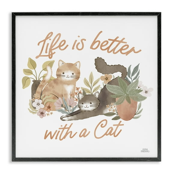 Stupell Industries Better with Cat Phrase Animals & Insects Painting Black Framed Art Print Wall Art, 12 x 12