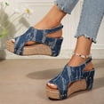 thumbnail image 4 of Platform Wedge Sandals for Women 2025 Summer Fashion Casual Ripped Denim Slingback Sandals, 4 of 8