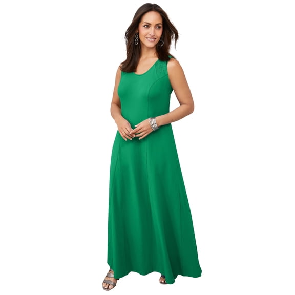 Jessica London Women's Plus Size Petite Stretch Cotton Crochet-Back Maxi Dress