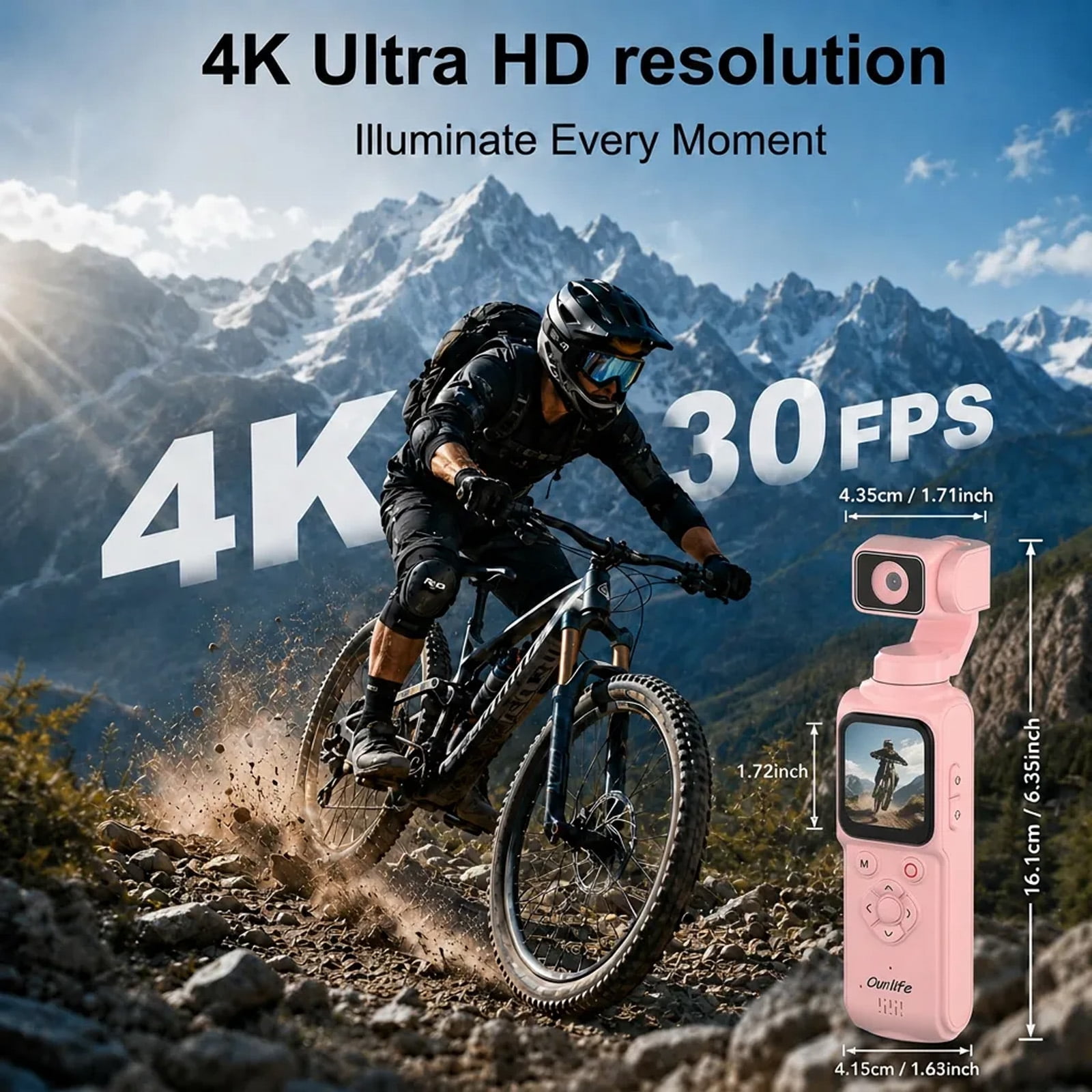 Ourlife 4K Vlogging Camera with 330° Rotation Gimbal, 1.72" Touch Screen, Face Tracking, 2400mAh Battery, 64GB Card, Pocket Digital Camera for Content Creators Pink