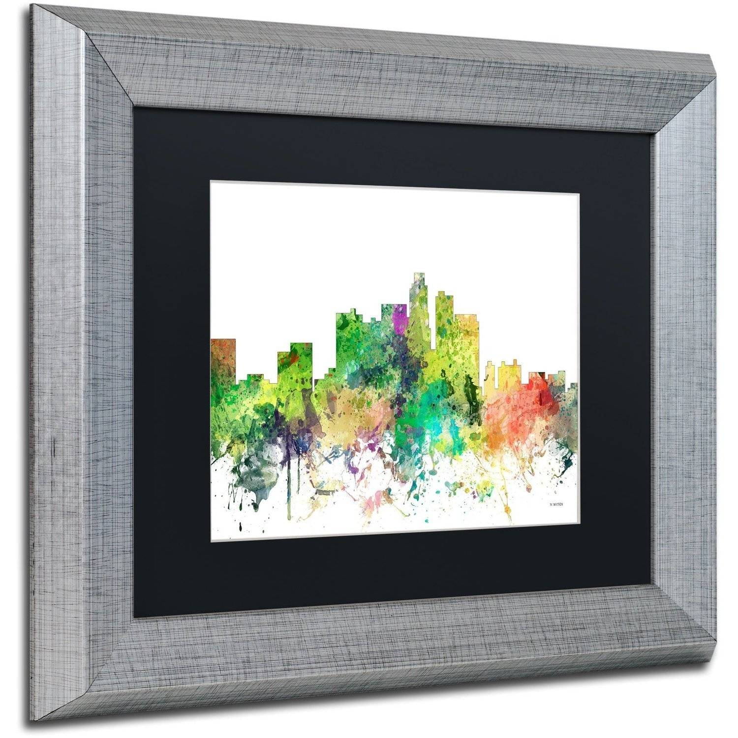 Trademark Fine Art "Los Angeles California Skyline SP" Canvas Art by Marlene Watson, Black Matte, Silver Frame