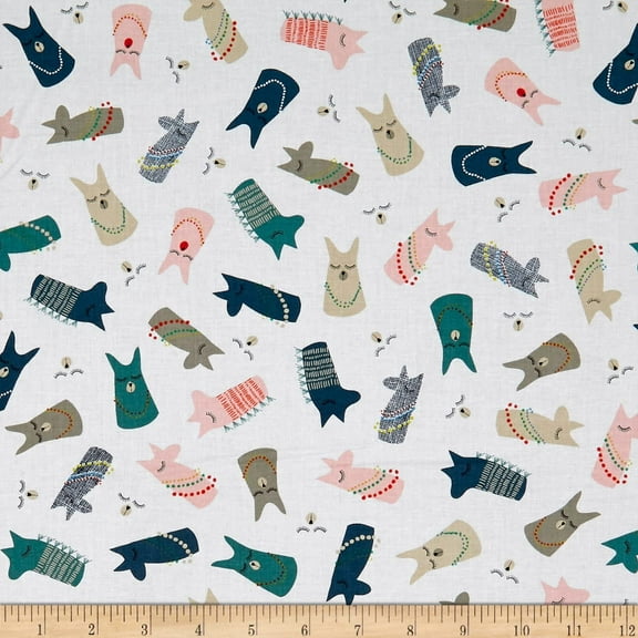 Fabric & Fabric QT Picnic Alpaca Heads White Cotton Fabric by The Yard