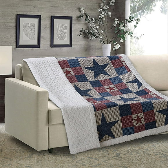 Spura Home Mountain Cabin Gray Patchwork Quilted Sherpa Throw Blanket sofa Bed