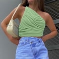 thumbnail image 5 of Women's Summer One Shoulder Crop Tops Sleeveless Solid Color Ruched Tank Tops Vest Blouses for Beach, Holiday, 5 of 7