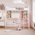 thumbnail image 2 of Royard Oaktree Metal Loft Bed with Built-in Desk and Bookshelves, Twin Size Loft Bed Frame with Storage Shelves, Modern Loft Bed Frame with Guardrail & Reversible Ladder, No Box Spring Needed,White, 2 of 7