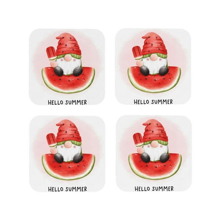 

Junzan Watermelon Gnome Print Coasters for Drinks - Leather Coasters Set of 4 for Coffee Table for Housewarming/Kitchen/Bar/Decor-Square