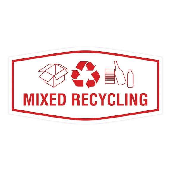 Fancy Mixed Recycling Sign (White/Red) - Large