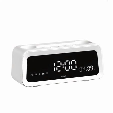 Portable Wireless Speaker & Alarm Clock with Heavy Bass, 40H Battery, Phone Holder & TF Card Player, Dual Mode (Speaker/Alarm) - -C, Compatible with / Smartphones, Black/White