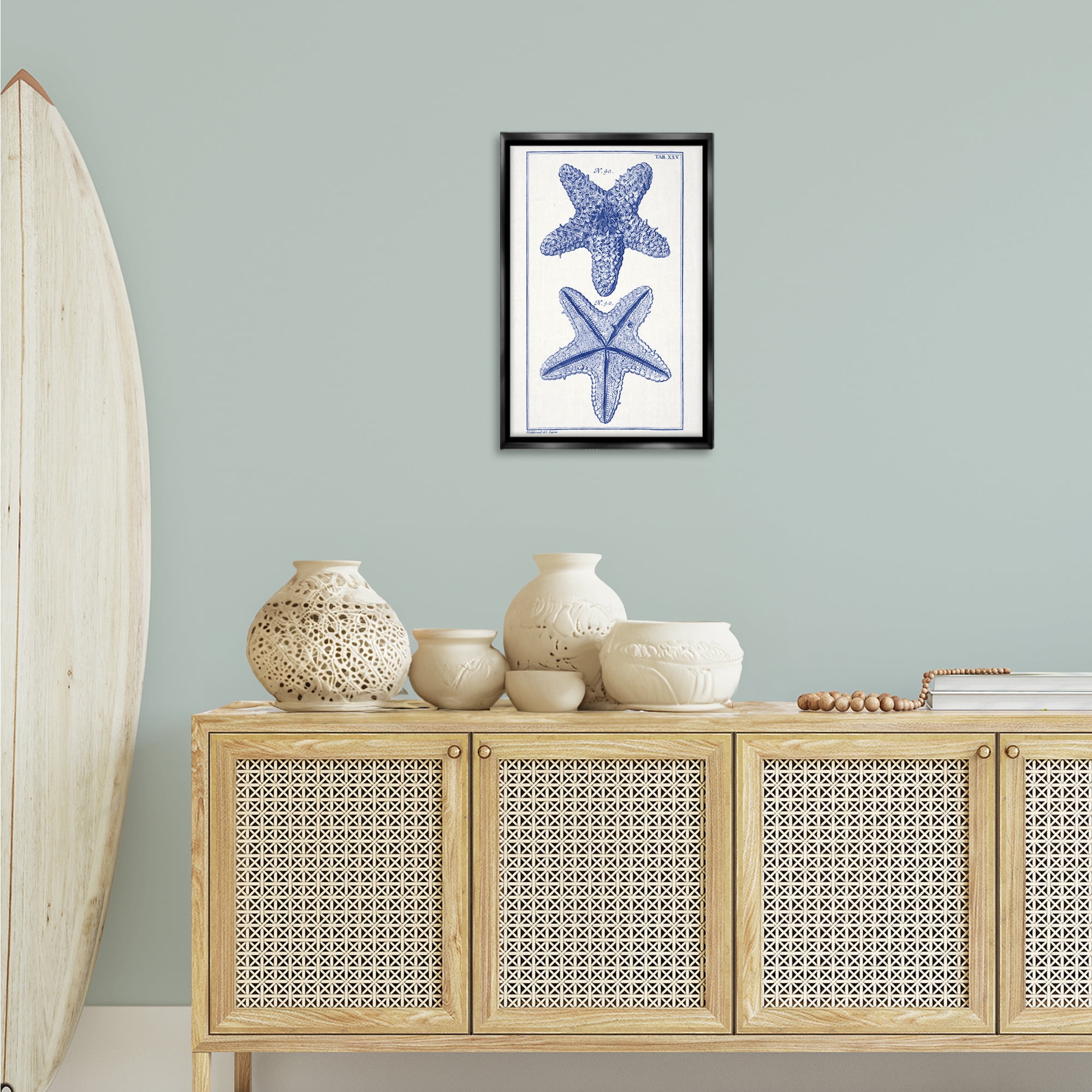 Stupell Industries Blue Starfish Studies Animals & Insects Painting Black Floater Framed Canvas Art Print Wall Art, 17 x 25