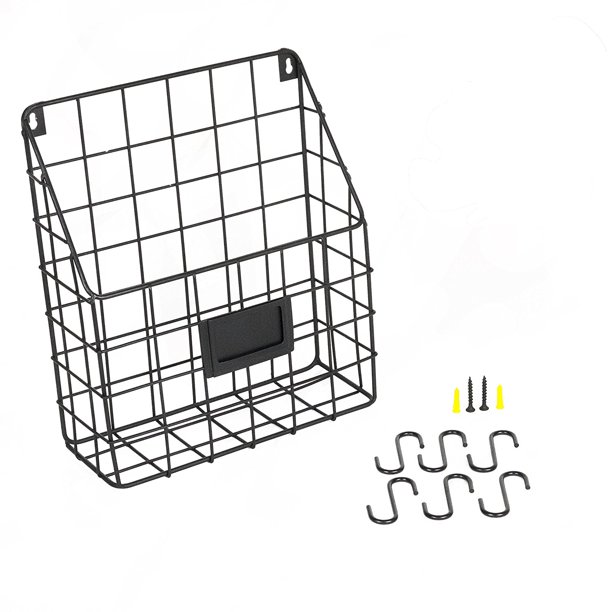Wall Mounted Multipurpose Mail Organizer Wire Basket with S Hooks