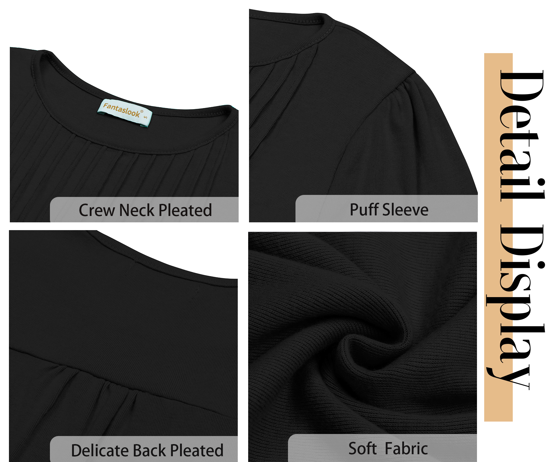 Fantaslook Women's Puff Long Sleeve Pleated Blouse, Black photo 6