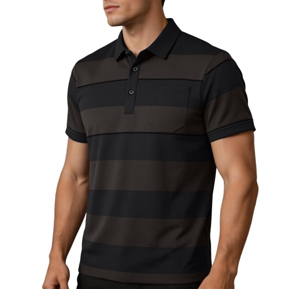 ZOYOEN Mens Striped Polo Shirts with Pocket- Casual Short Sleeve Classic Regular Fit Summer Business Shirts Black Size 3XL