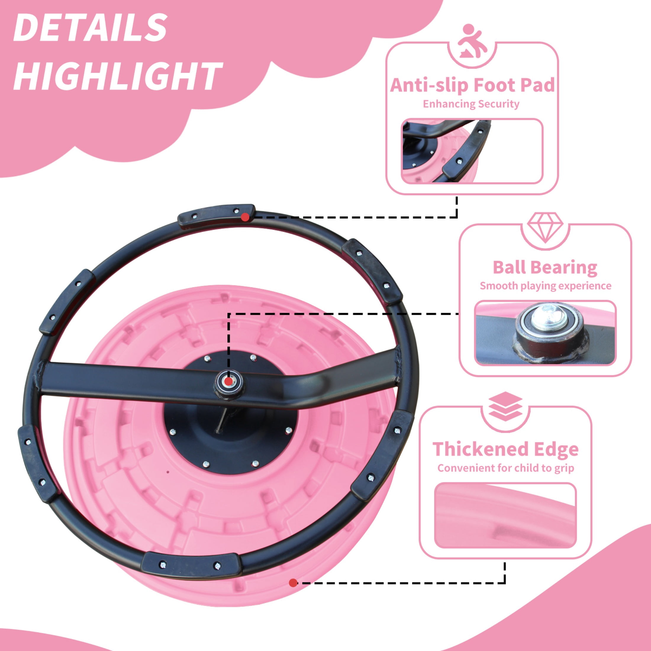Kids Sensory Spinning and Body Coordination Supports up to 220 lbs and for ADHD, Pink