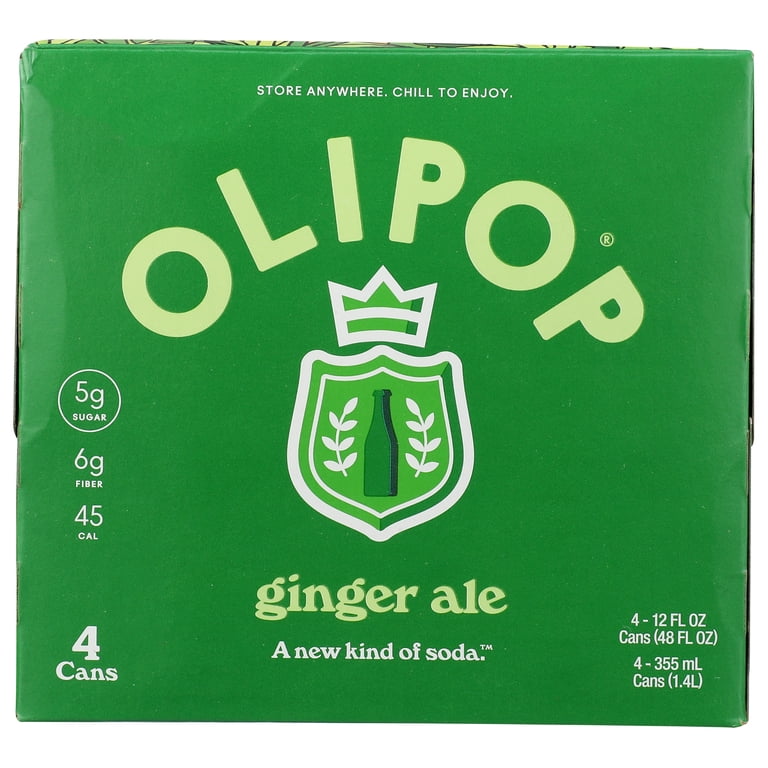 OLIPOP Prebiotic Ginger Ale, 12 fl oz, 4 Pack, Supports Digestive