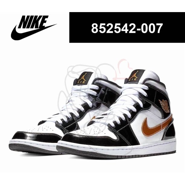 N I-K-E A i r-Jor-dan 1 Mid SE Metallic Gold Patent Black White 852542-007 Men's