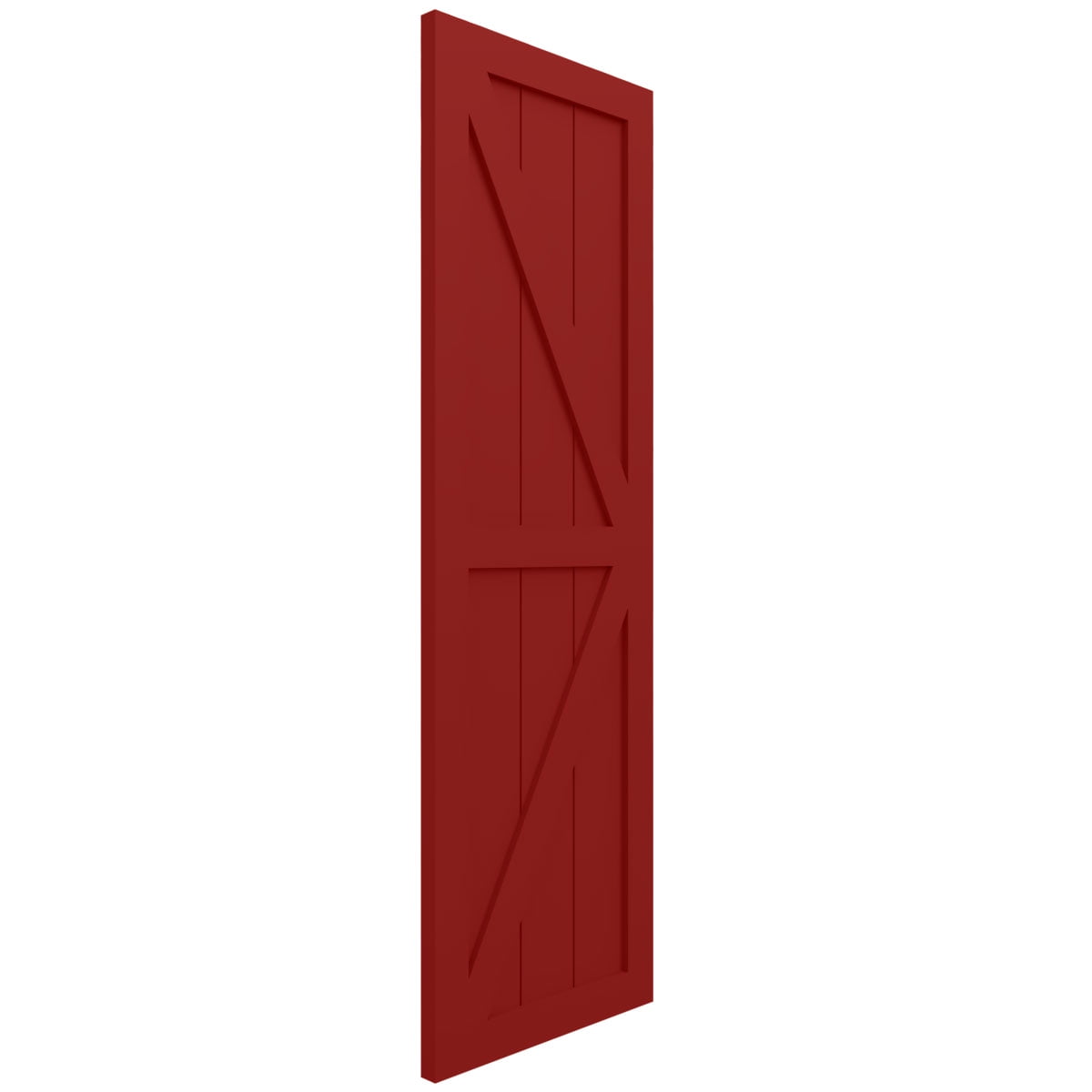 Ekena Millwork 15"W x 72"H True Fit PVC Two Equal Panel Farmhouse Fixed Mount Shutters w/ Z-Bar, Fire Red (Per Pair - Hardware Not Included)