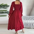 thumbnail image 5 of Kaemgyyd Fall Dresses for Women Long Sleeve Smocked Maxi Dress Casual Square Neck Polka Dot Tiered Flowy Dresses, 5 of 5