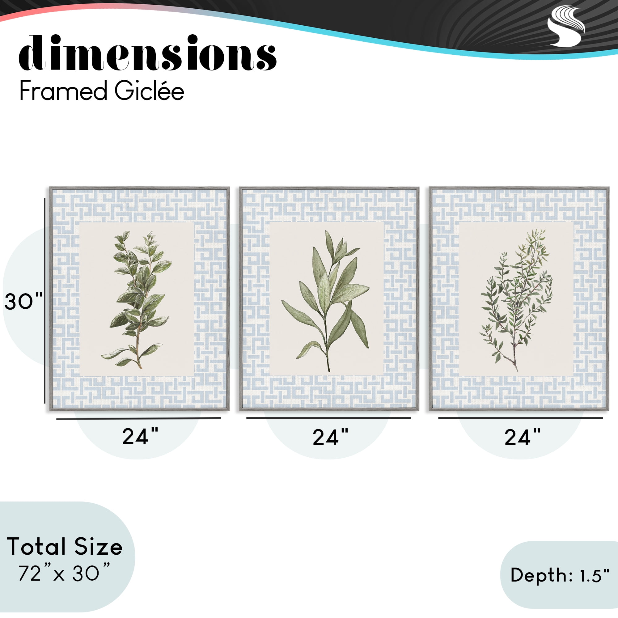Stupell Industries Kitchen Herbs on Geometric 3 Piece Gray Framed Giclee Art Set, design by Diannart