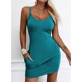 thumbnail image 2 of Langwyqu Spaghetti Strap Women Solid Slim Fit Mini Bandage Dress With Pocket, 2 of 4
