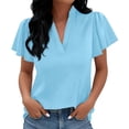 thumbnail image 7 of ZHYou Summer Tops for Women V Neck Cap Sleeve Business Casual Stretch Loose Fit Pullover T Shirts,Light Blue,Size S, 7 of 7