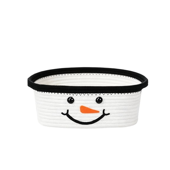 Diceymbol White and Black Snowman Christmas Storage Basket, 12.20 in Woven Polyester Organizer for Snacks, Gifts, Tabletop and Holiday Home Decor