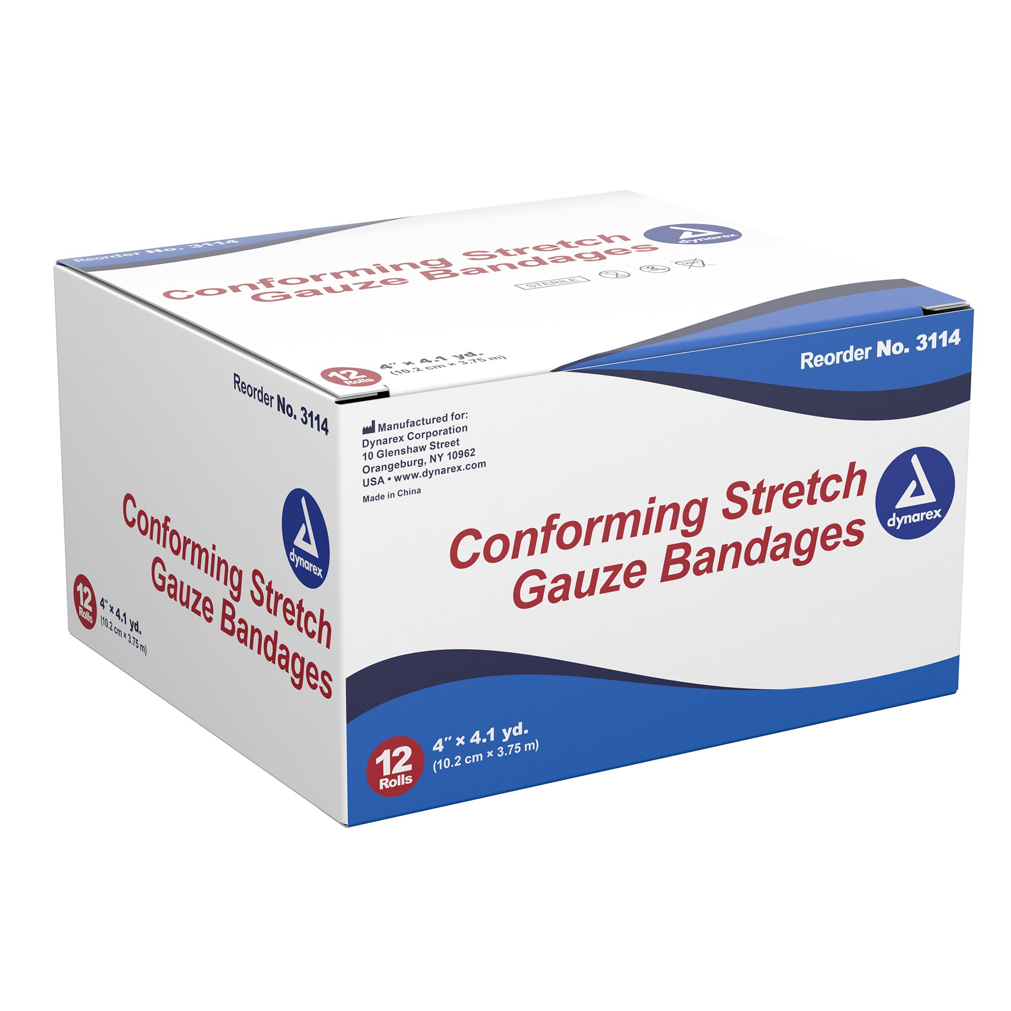 Dynarex White Conforming Bandage Sterile 4" x 4-1/10 Yd 3114 96 per Case