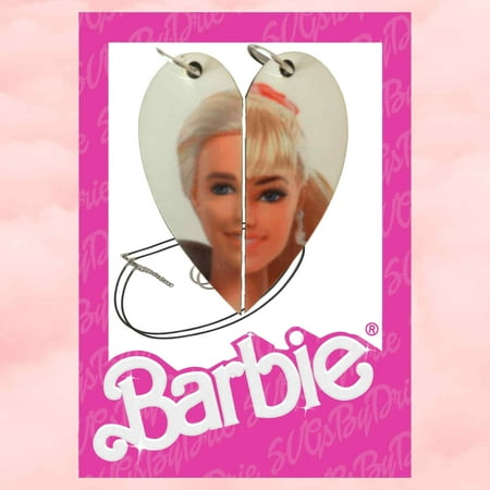 Barbie and Ken Matching Heart Necklaces or Earrings | Couples or BFF Gift | Barbie Gift for Him or Her