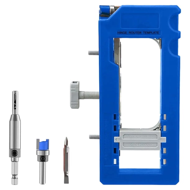 Bisagra de puertas Bisagra Mortiser Versátil Plantilla de enrutador del kit de instalación para el accesorio de muebles de carpintería práctico Azul