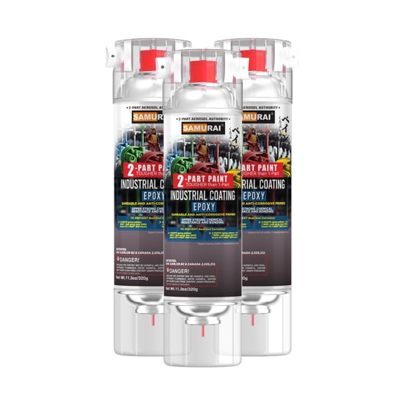 Samurai 2-Part Spray Paint Epoxy Primer for Industrial (Metal Primer Silver Grey, Pack of 3 Cans)
