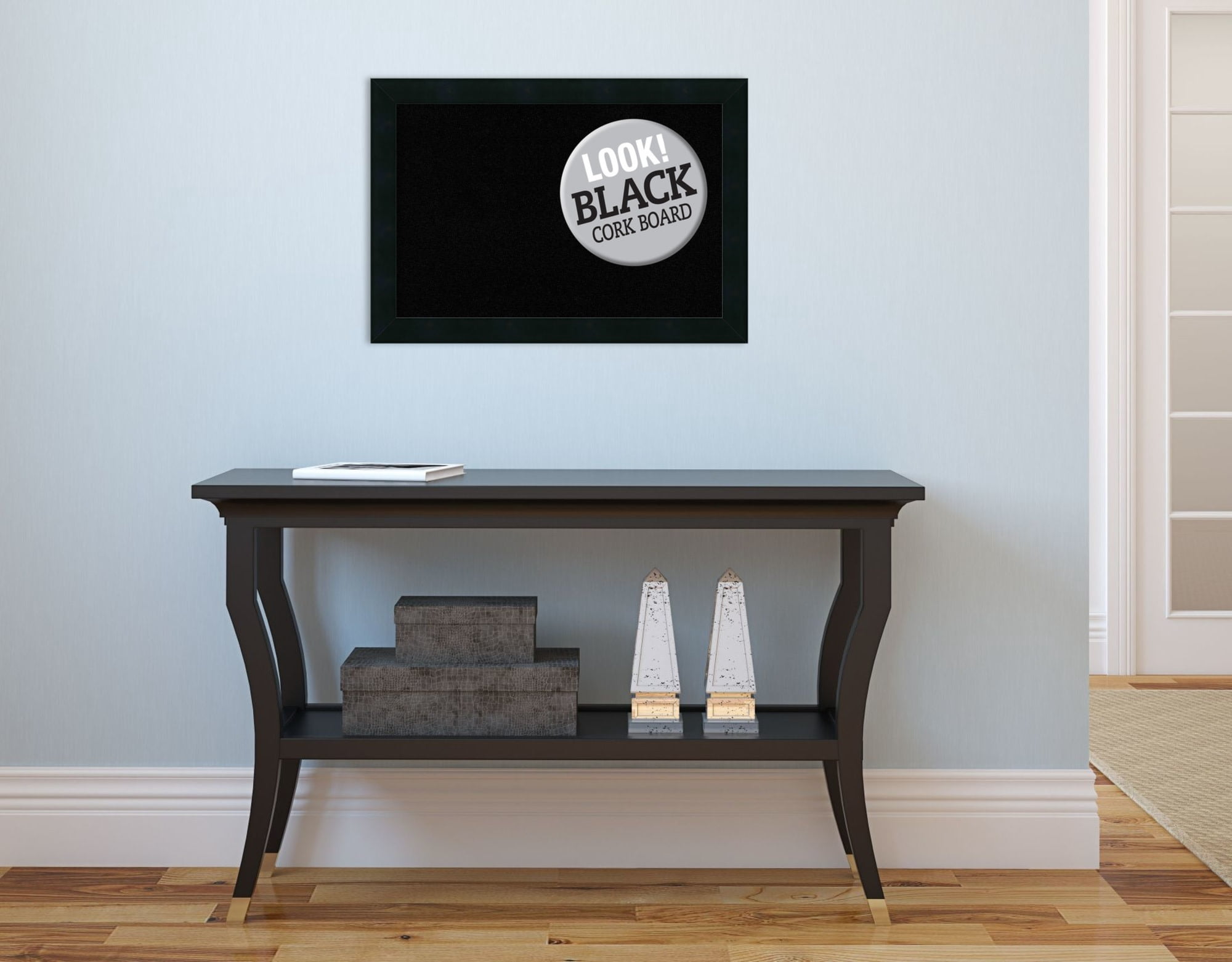 Amanti Art Black Cork Board Wood Framed Mezzanotte Black Bulletin Board 20 in. x 14 in.