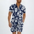 thumbnail image 2 of YLSDY Men's Hawaiian 2 Piece Outfits Summer Beach Palm Tree Matching Sets Short Sleeve Floral Button Down Shirts and Shorts Blue XL, 2 of 5
