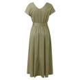 thumbnail image 4 of HIBRO Women Fashion Elegant V Neck Solid Color Swing Dress Loose Belt Waist Plus Size Dress, 4 of 5