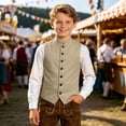 thumbnail image 2 of OOOUM Kids Vest Stand Collar Button Down Tailored Pockets Waistcoat Formal Festival School Gentleman Jacket,9-10 Years, 2 of 5