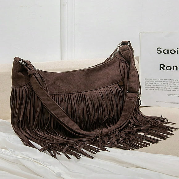 LNGOOR Women‘s Vintage Medium Hobo Bag Crossbody Bag Tassel Decor Fashion Women Fringe Western Purse Shoulder Bag With Adjustable Strap Large Capcity Retro Boho Fringed Bag Handbags For O