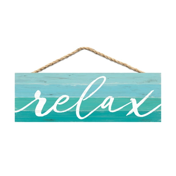 P. Graham Dunn Relax Ombre Stripe Nautical Blue 10 x 4 Pine Wood Hanging Décor String Sign