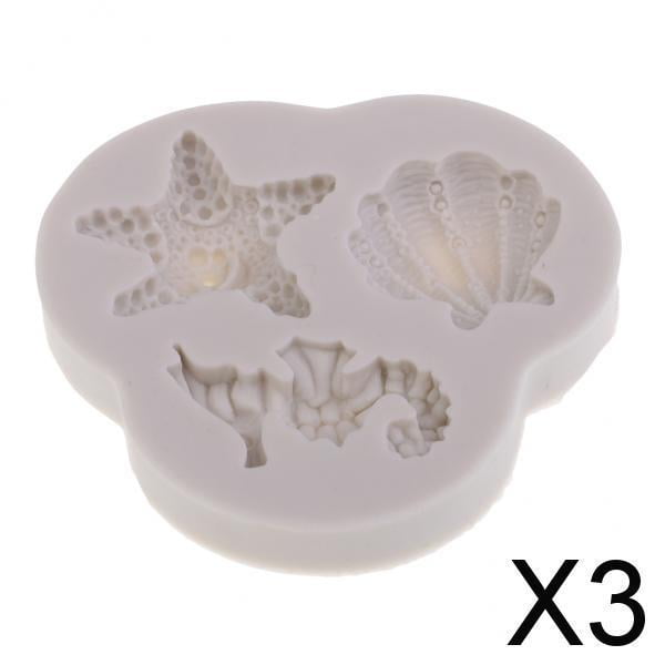 Paquete de 3-6 moldes de silicona líquida de de mar/conchas/tarfish para pastel de Fondant 3 piezas