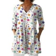 thumbnail image 2 of Womens Summer Casual Linen V-neck Shirt Printed Group Long Sleeve T Shirts for Women, 2 of 4